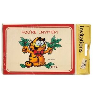 VTG‎ 80s Garfield Christmas Invitations 8 Ct American Greetings Party Event